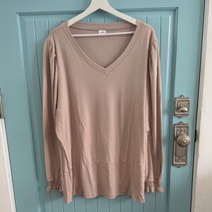 Elegant Beige V-Neck Long Sleeve Women's Top